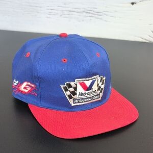 Vintage Valvoline Racing Snapback Hat 90s Checkered Flag Sports Blue Red Cap